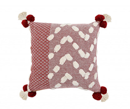 20" X 20" Red And Cream 100% Cotton Geometric Zippered Pillow FurniFindUSA
