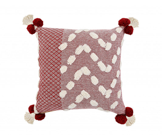 20" X 20" Red And Cream 100% Cotton Geometric Zippered Pillow FurniFindUSA