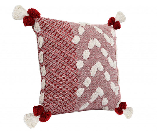 20" X 20" Red And Cream 100% Cotton Geometric Zippered Pillow FurniFindUSA