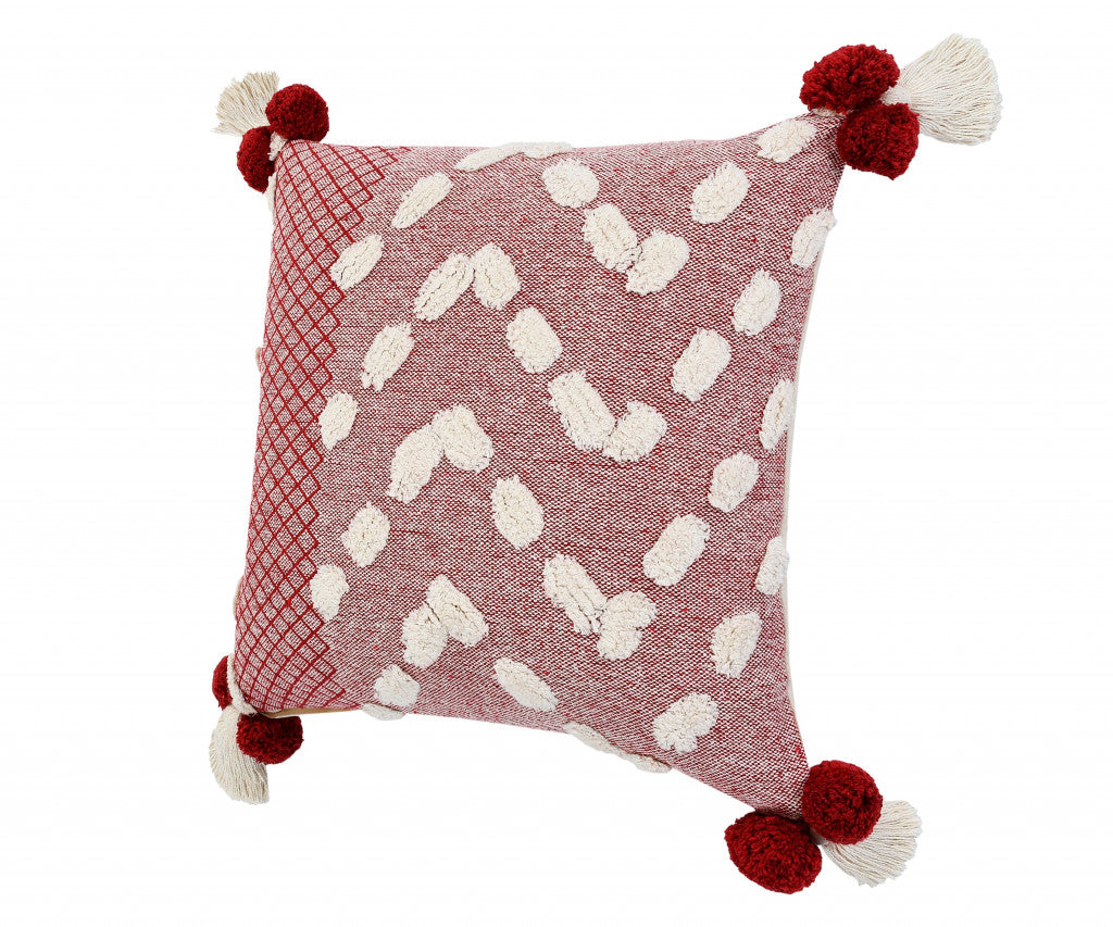20" X 20" Red And Cream 100% Cotton Geometric Zippered Pillow FurniFindUSA
