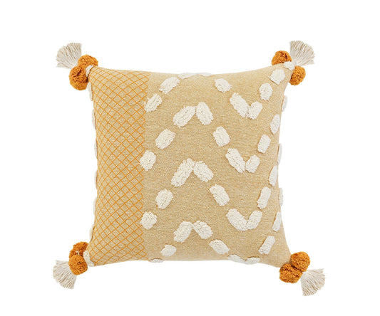 20" X 20" Yellow And Cream 100% Cotton Geometric Zippered Pillow FurniFindUSA