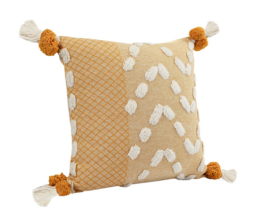 20" X 20" Yellow And Cream 100% Cotton Geometric Zippered Pillow FurniFindUSA