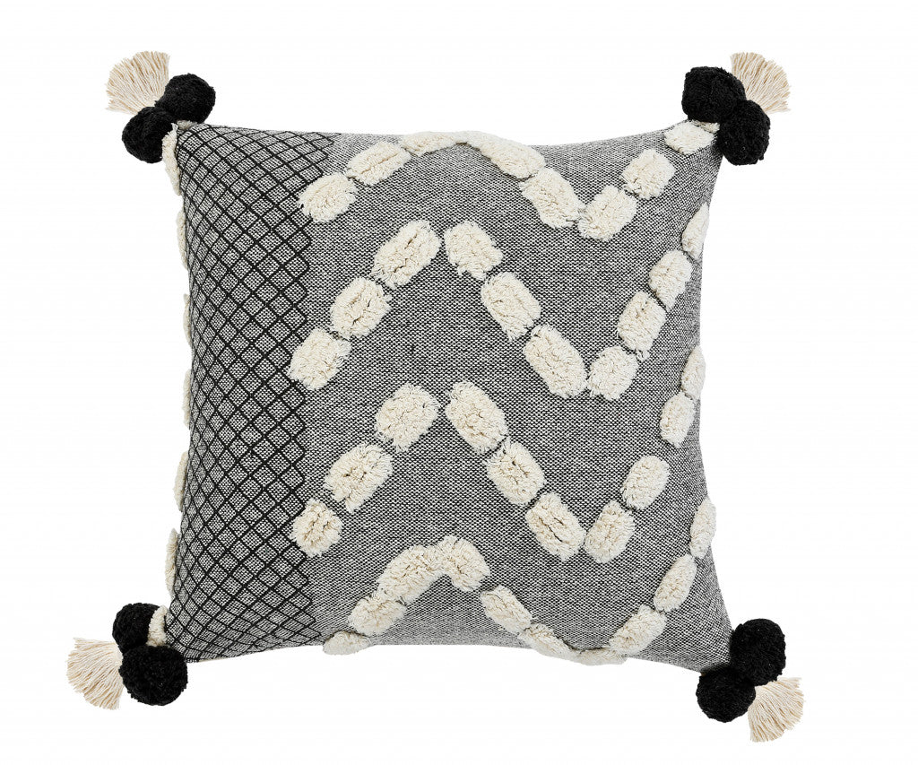 20" X 20" Black Gray And Cream 100% Cotton Geometric Zippered Pillow FurniFindUSA
