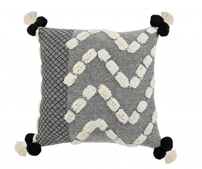 20" X 20" Black Gray And Cream 100% Cotton Geometric Zippered Pillow FurniFindUSA