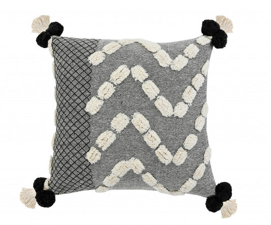 20" X 20" Black Gray And Cream 100% Cotton Geometric Zippered Pillow FurniFindUSA