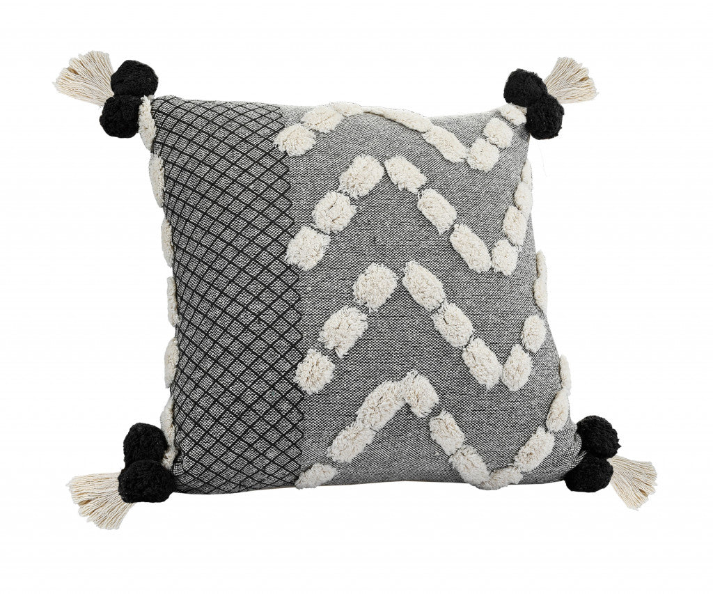 20" X 20" Black Gray And Cream 100% Cotton Geometric Zippered Pillow FurniFindUSA