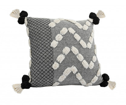 20" X 20" Black Gray And Cream 100% Cotton Geometric Zippered Pillow FurniFindUSA
