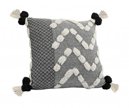 20" X 20" Black Gray And Cream 100% Cotton Geometric Zippered Pillow FurniFindUSA