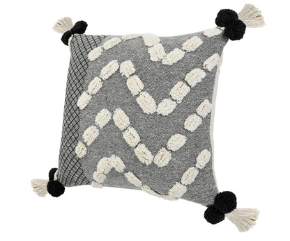 20" X 20" Black Gray And Cream 100% Cotton Geometric Zippered Pillow FurniFindUSA