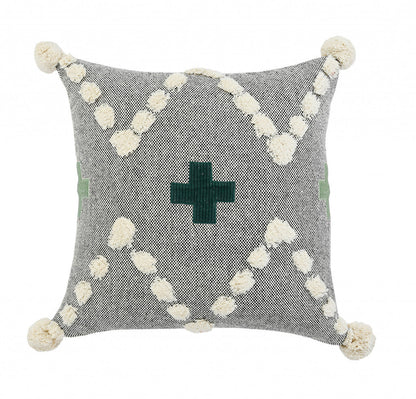 20" X 20" Black Off-White And Green 100% Cotton Geometric Zippered Pillow FurniFindUSA