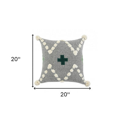 20" X 20" Black Off-White And Green 100% Cotton Geometric Zippered Pillow HomeRoots