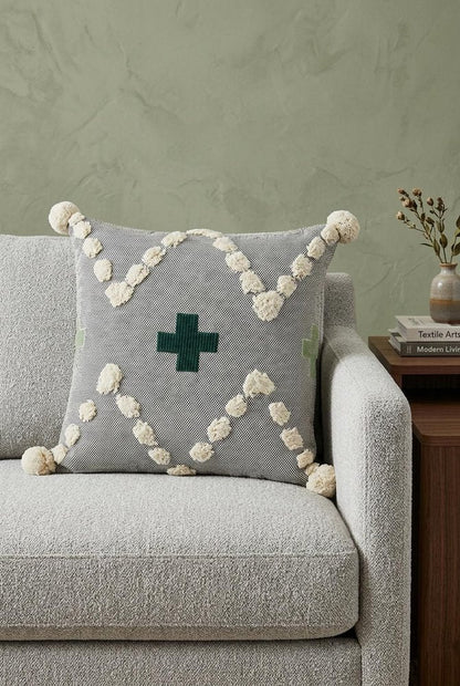 20" X 20" Black Off-White And Green 100% Cotton Geometric Zippered Pillow HomeRoots