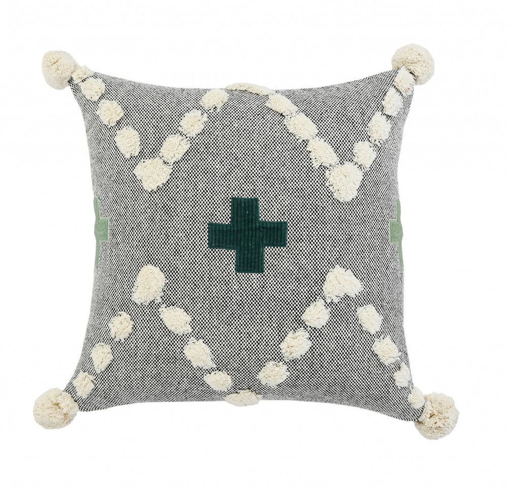 20" X 20" Black Off-White And Green 100% Cotton Geometric Zippered Pillow HomeRoots