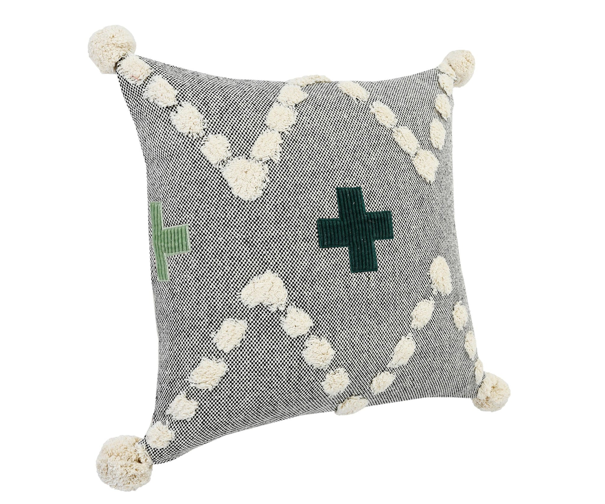 20" X 20" Black Off-White And Green 100% Cotton Geometric Zippered Pillow FurniFindUSA