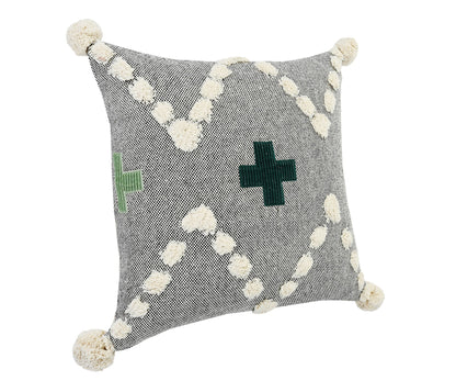 20" X 20" Black Off-White And Green 100% Cotton Geometric Zippered Pillow FurniFindUSA