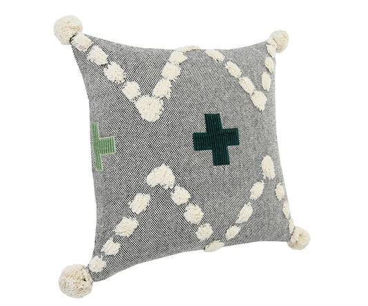 20" X 20" Black Off-White And Green 100% Cotton Geometric Zippered Pillow FurniFindUSA