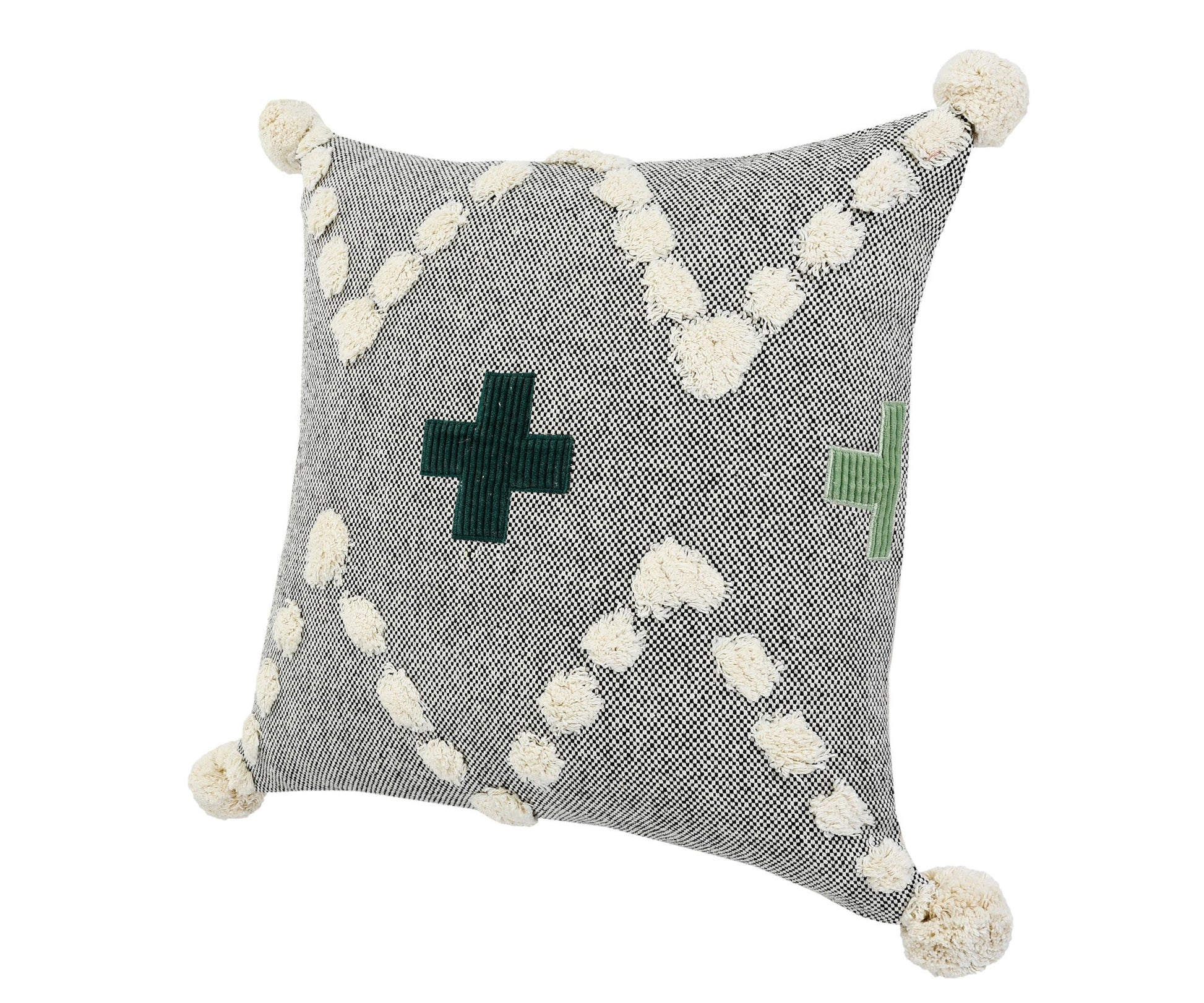 20" X 20" Black Off-White And Green 100% Cotton Geometric Zippered Pillow FurniFindUSA