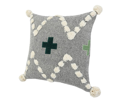 20" X 20" Black Off-White And Green 100% Cotton Geometric Zippered Pillow FurniFindUSA