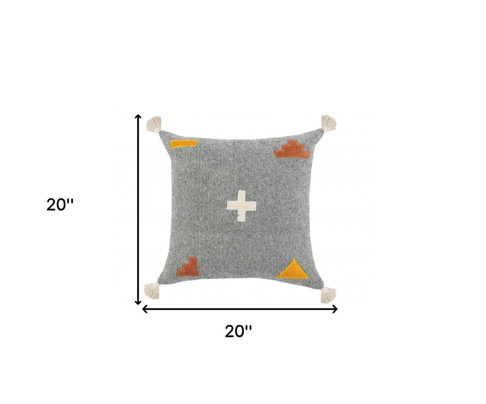 20" X 20" Black Off-White Yellow And Orange 100% Cotton Geometric Zippered Pillow HomeRoots