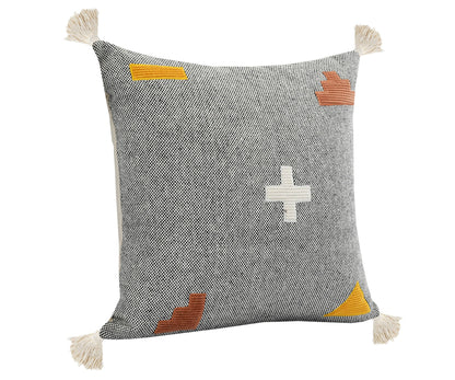 20" X 20" Black Off-White Yellow And Orange 100% Cotton Geometric Zippered Pillow FurniFindUSA