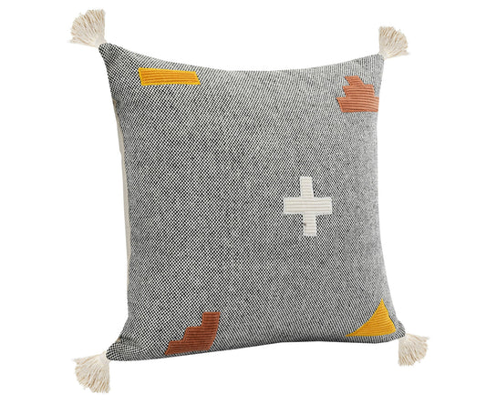 20" X 20" Black Off-White Yellow And Orange 100% Cotton Geometric Zippered Pillow FurniFindUSA