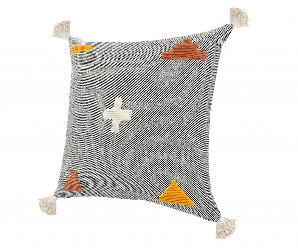 20" X 20" Black Off-White Yellow And Orange 100% Cotton Geometric Zippered Pillow HomeRoots