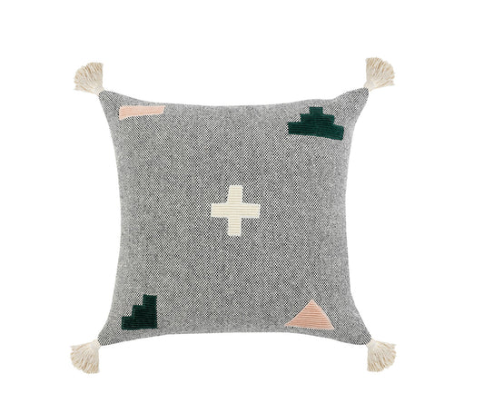20" X 20" Black Off-White Pink And Green 100% Cotton Geometric Zippered Pillow FurniFindUSA