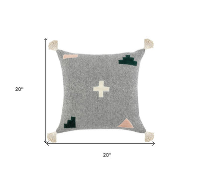 20" X 20" Black Off-White Pink And Green 100% Cotton Geometric Zippered Pillow HomeRoots
