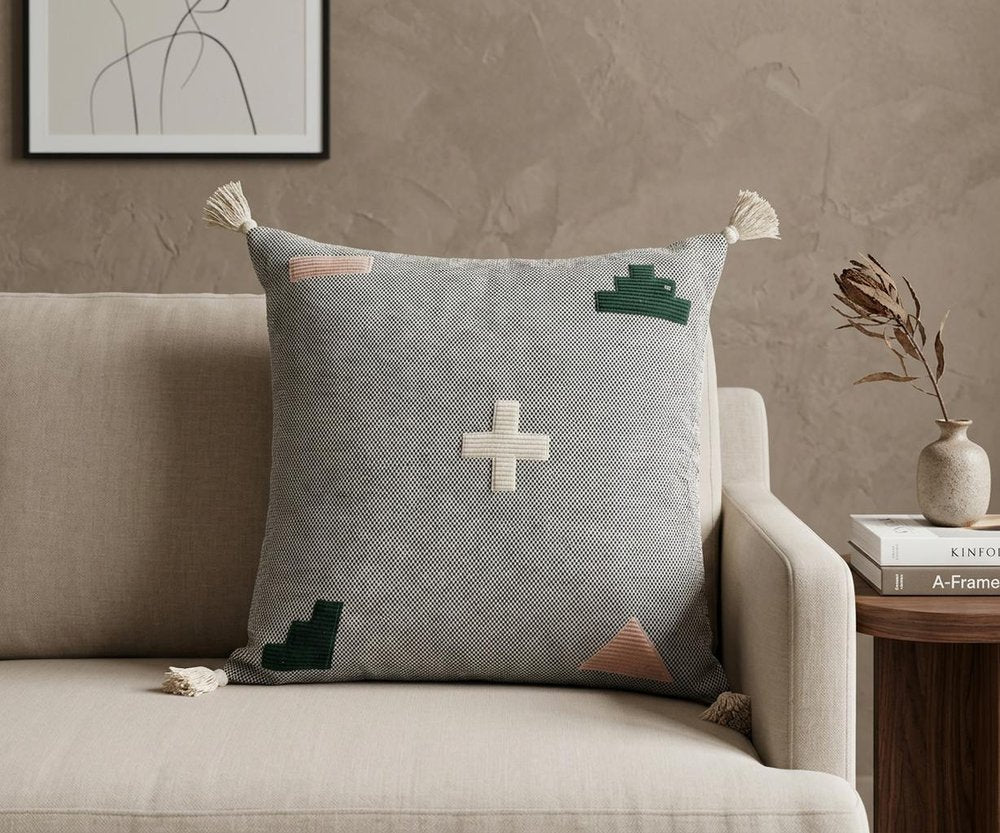 20" X 20" Black Off-White Pink And Green 100% Cotton Geometric Zippered Pillow — view 1