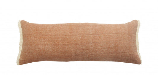 14" X 36" Orange And Tan 100% Cotton Zippered Pillow FurniFindUSA