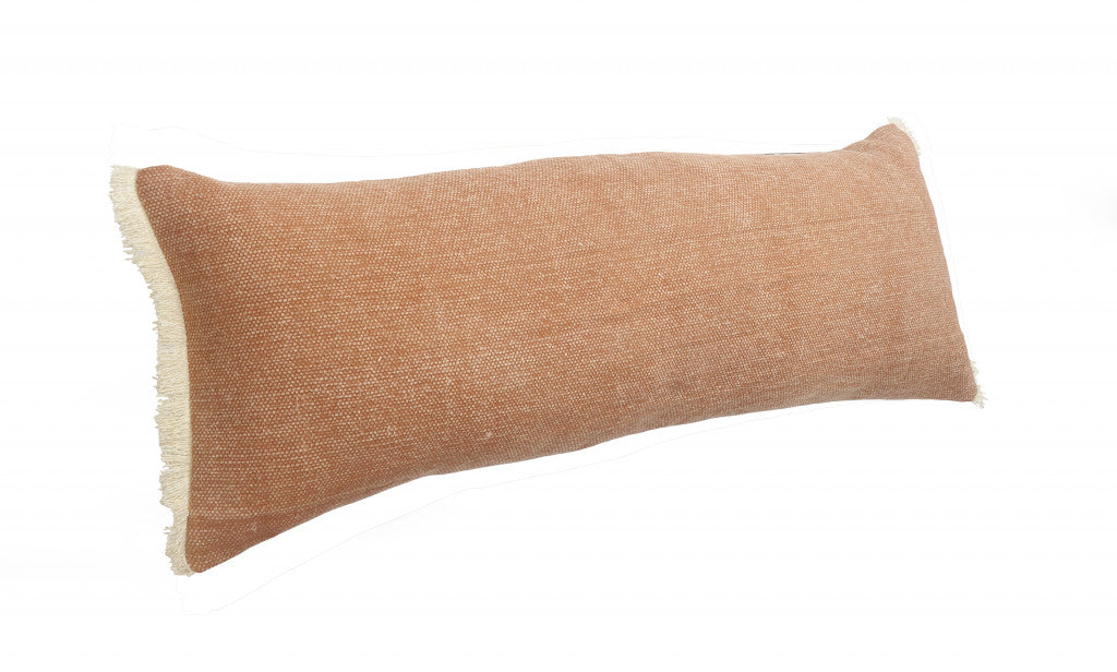 14" X 36" Orange And Tan 100% Cotton Zippered Pillow FurniFindUSA