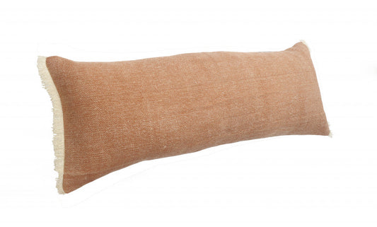 14" X 36" Orange And Tan 100% Cotton Zippered Pillow FurniFindUSA