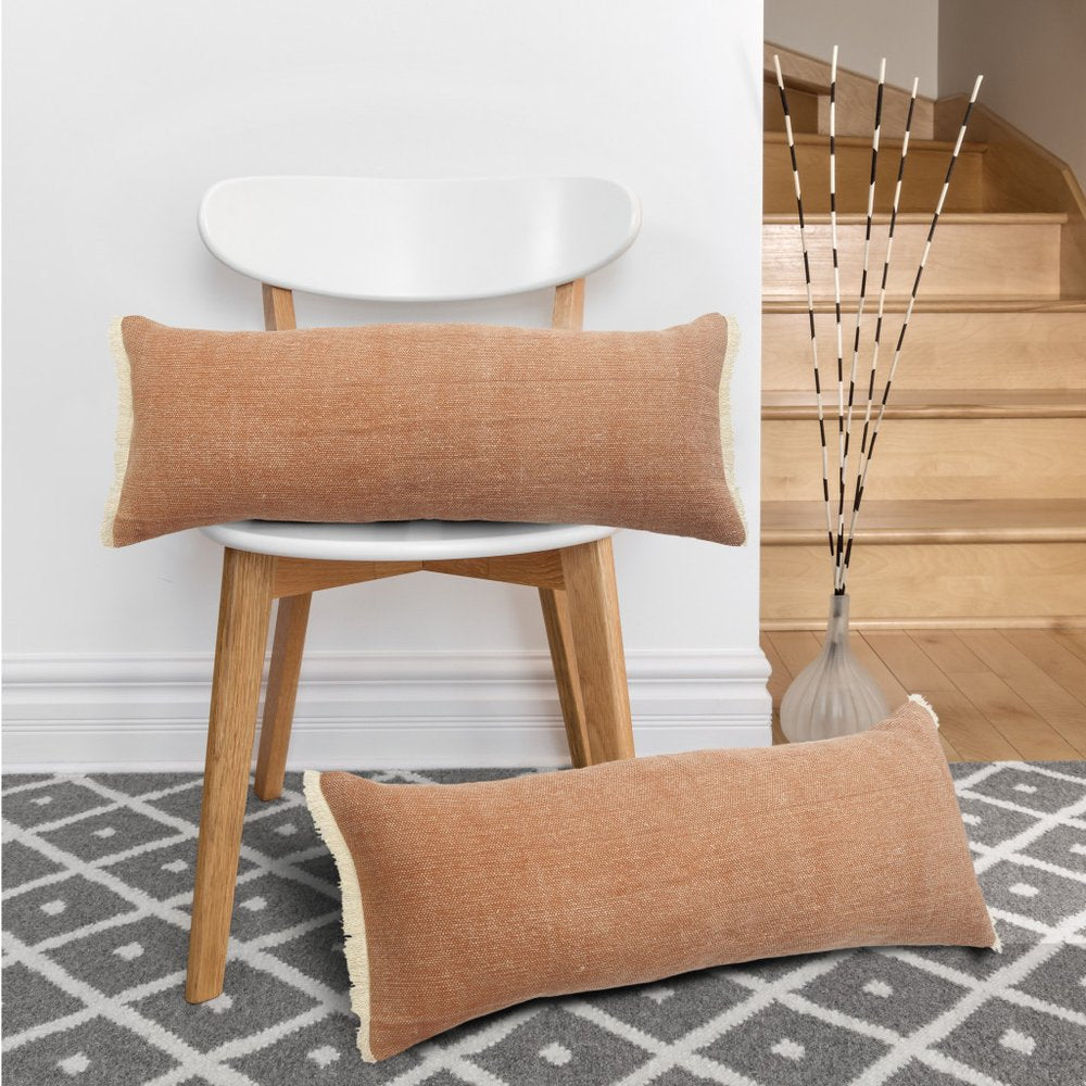 14" X 36" Orange And Tan 100% Cotton Zippered Pillow — view 5