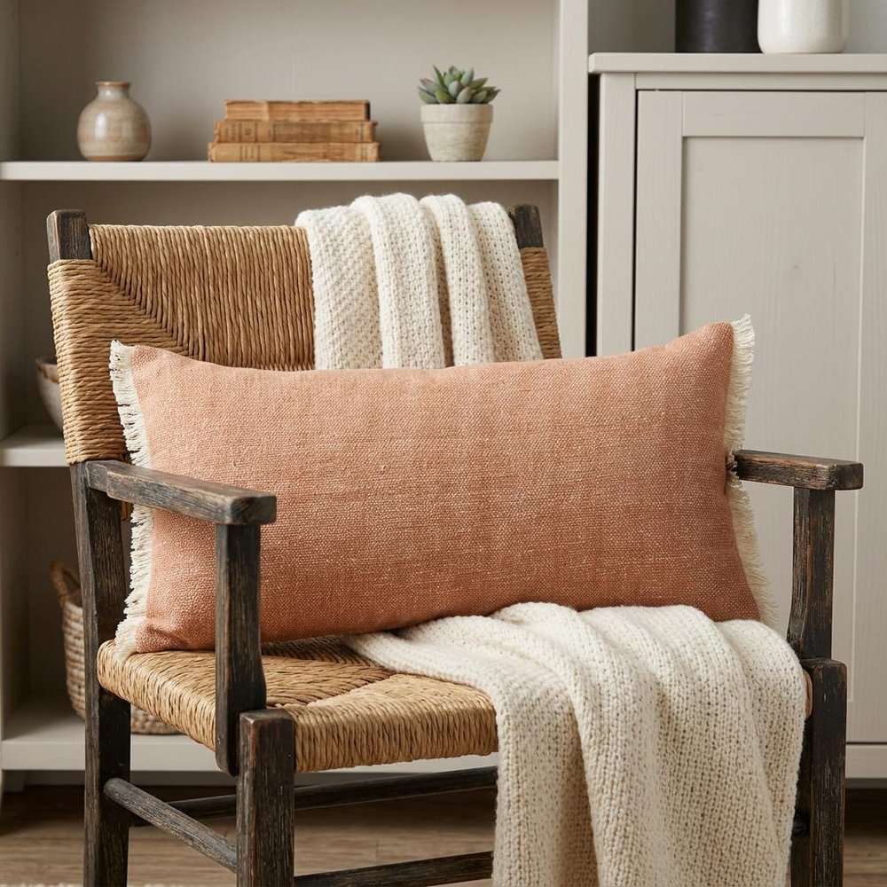 14" X 36" Orange And Tan 100% Cotton Zippered Pillow — view 7