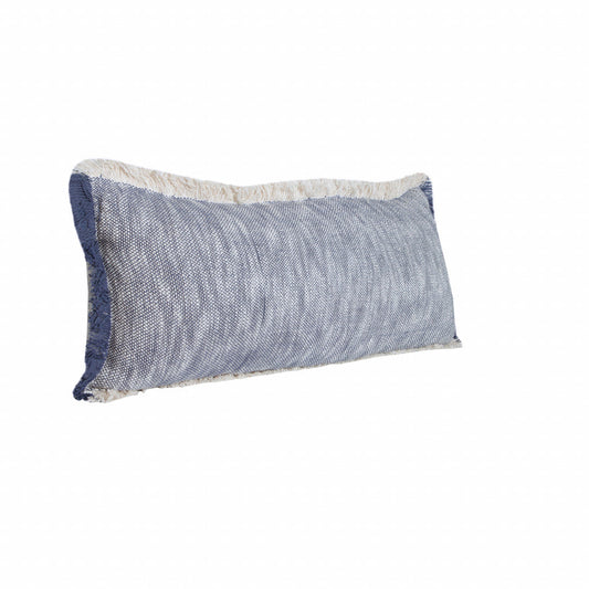 14" X 36" Navy Blue And White 100% Cotton Geometric Zippered Pillow FurniFindUSA