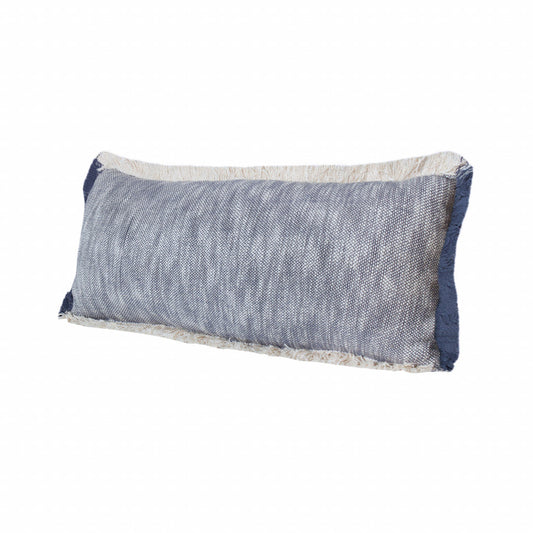 14" X 36" Navy Blue And White 100% Cotton Geometric Zippered Pillow FurniFindUSA