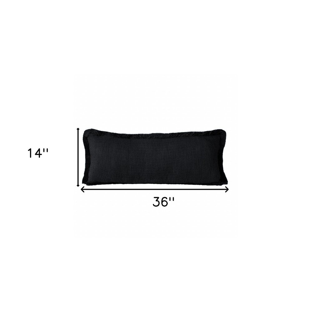 14" X 36" Jet Black 100% Cotton Zippered Pillow — view 8
