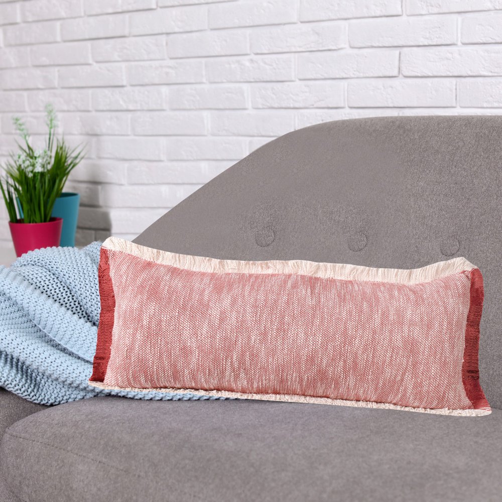 14" X 36" Auburn Red And White 100% Cotton Geometric Zippered Pillow HomeRoots