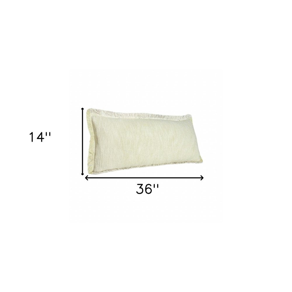 14" X 36" Light Yellow And White 100% Cotton Geometric Zippered Pillow HomeRoots