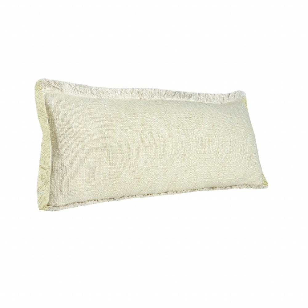 14" X 36" Light Yellow And White 100% Cotton Geometric Zippered Pillow HomeRoots