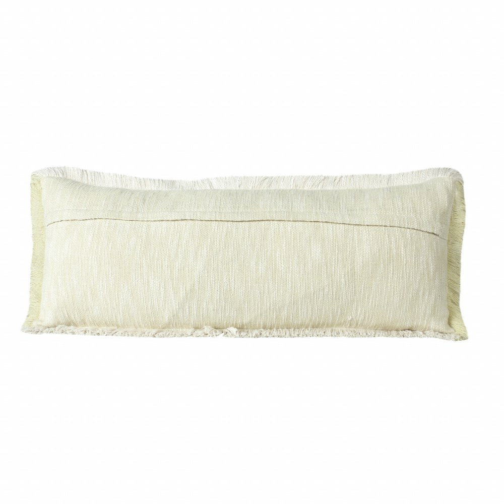 14" X 36" Light Yellow And White 100% Cotton Geometric Zippered Pillow HomeRoots