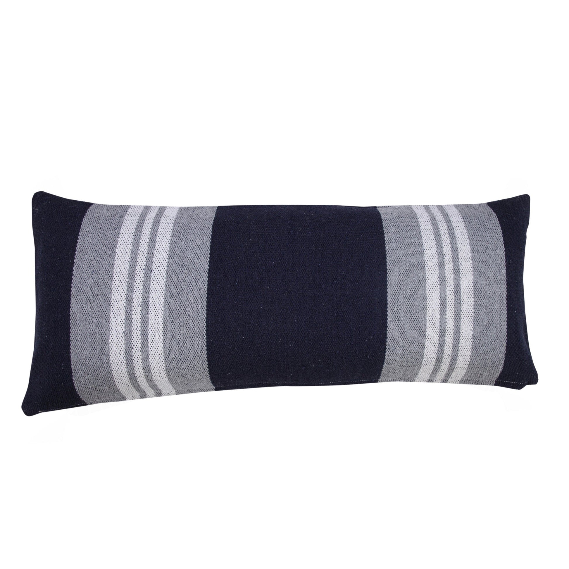14" X 36" Navy Gray And White 100% Cotton Coastal Zippered Pillow FurniFindUSA