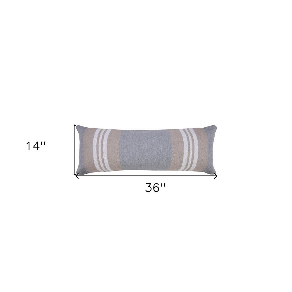 14" X 36" Beige and Gray Lumbar Throw Pillow — view 7