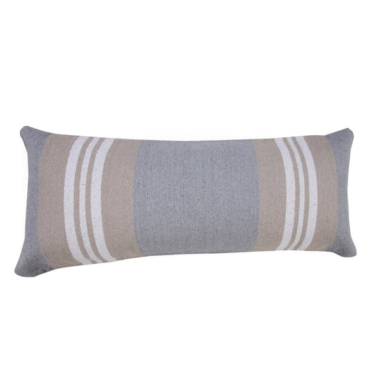 14" X 36" Beige and Gray Striped Cotton Zippered Pillow FurniFindUSA
