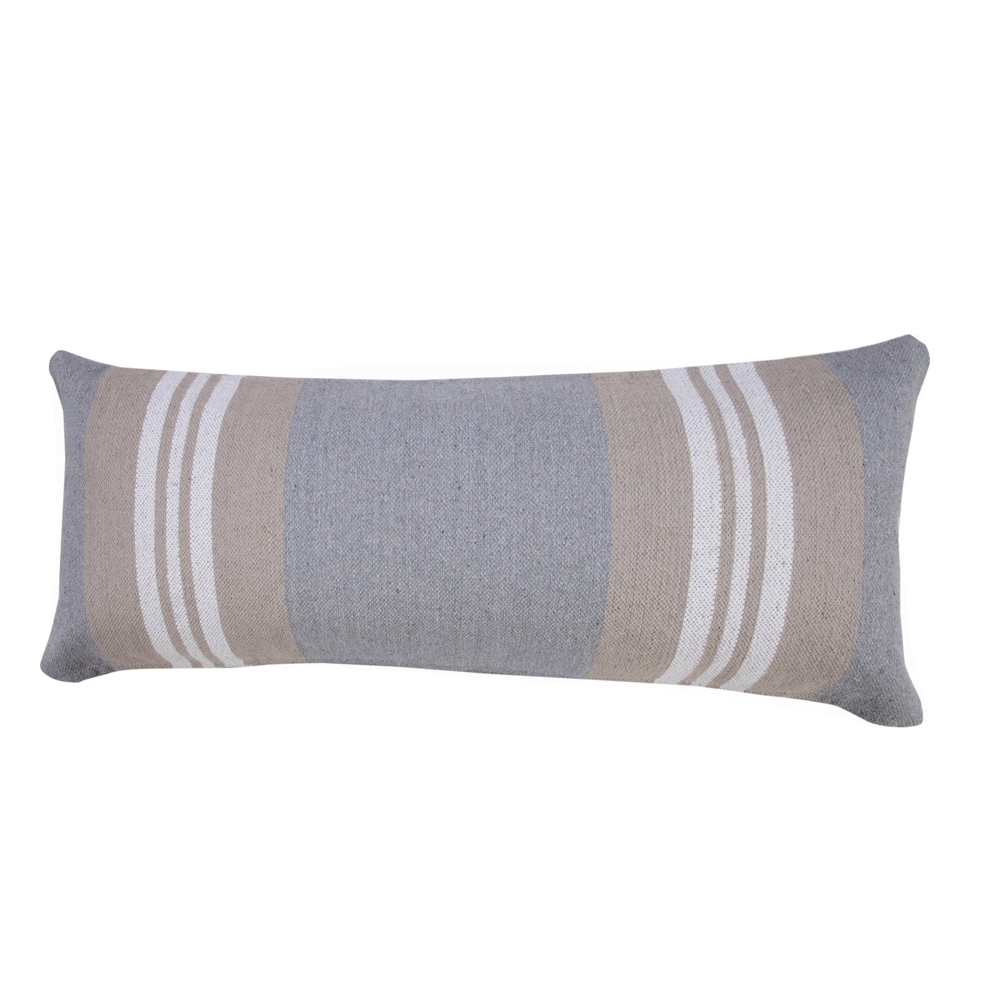 14" X 36" Beige and Gray Striped Cotton Zippered Pillow FurniFindUSA