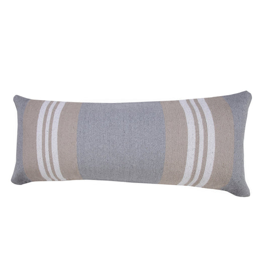 14" X 36" Beige and Gray Striped Cotton Zippered Pillow FurniFindUSA
