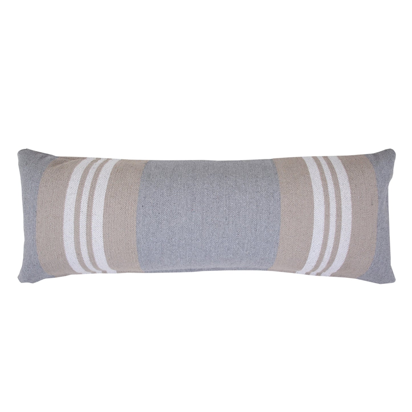 14" X 36" Beige and Gray Striped Cotton Zippered Pillow FurniFindUSA