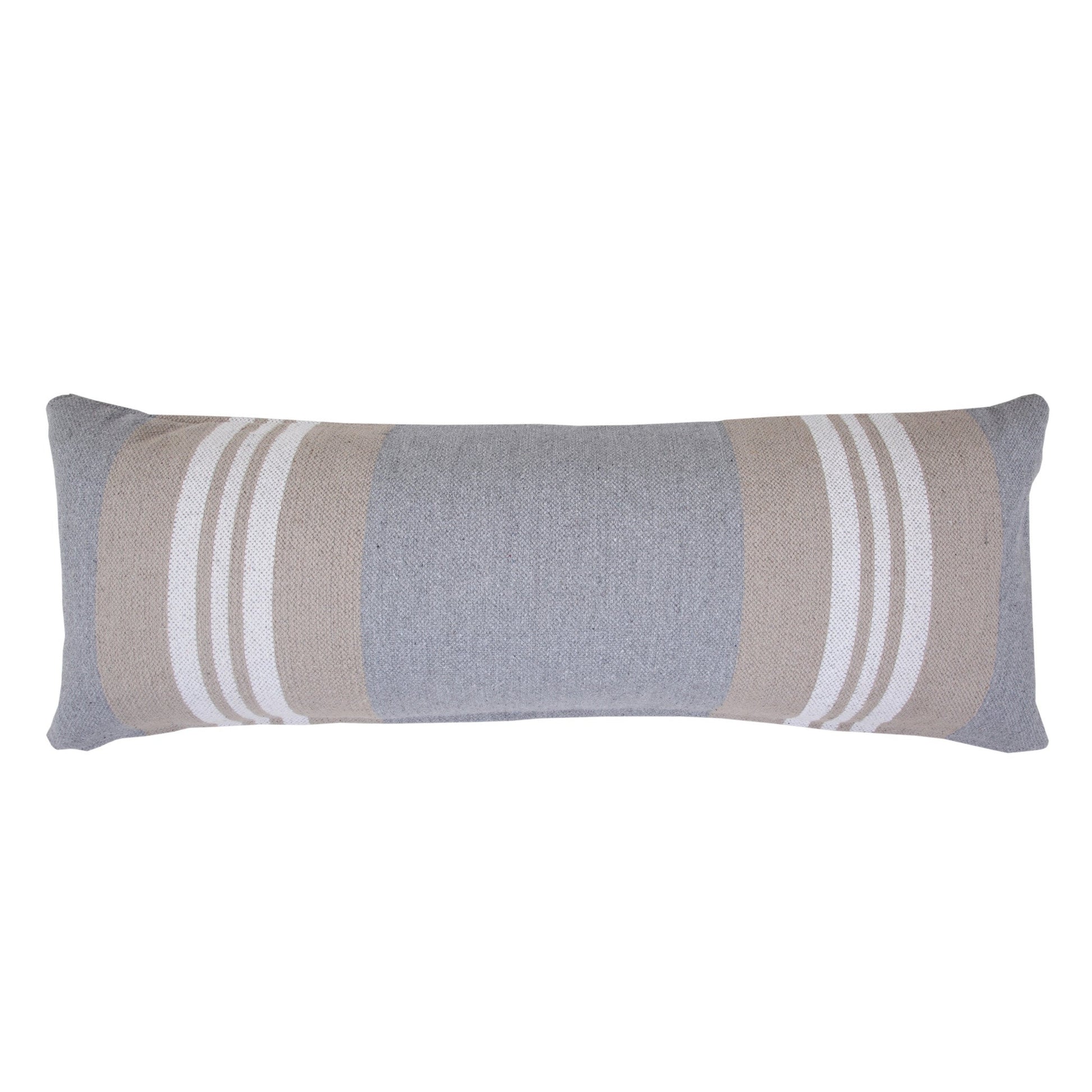 14" X 36" Beige and Gray Striped Cotton Zippered Pillow FurniFindUSA