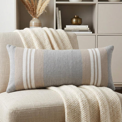 14" X 36" Beige and Gray Lumbar Throw Pillow HomeRoots