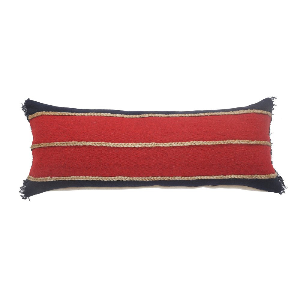 14" X 36" Red Navy And Tan 100% Cotton Striped Zippered Pillow HomeRoots